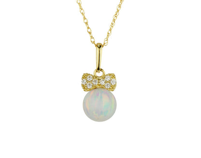 14K Yellow Gold Bow Tie Opal CZ Pendant NO CHAIN