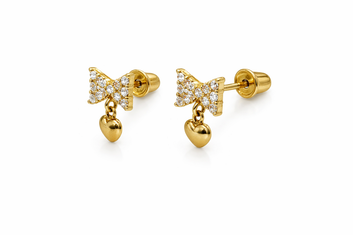 14k Solid White or Yellow Gold Bow Tie Stud Earrings with CZ
