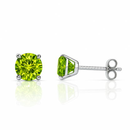14K Solid White Gold 4mm Round Birthstone Stud Earrings with Push Back