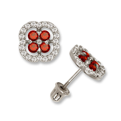 14K Yellow & White Gold CZ Squared Screw Back Stud Earrings for Women