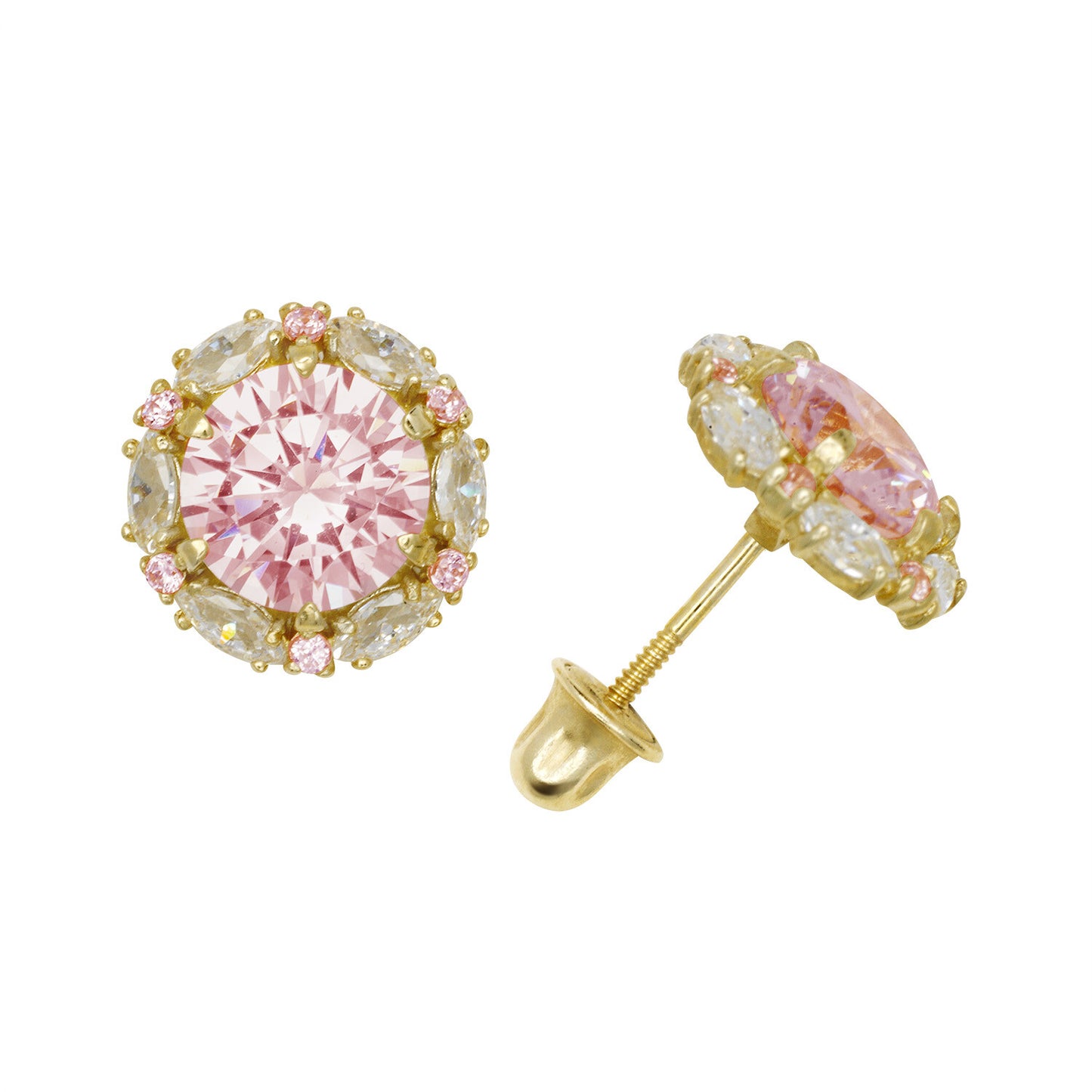 14k Yellow/White Gold Halo Marquise Stud Earrings
