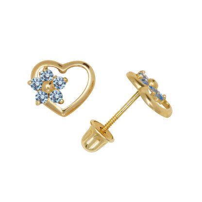 14K Yellow & White Gold Heart Shaped CZ Stud Earrings for Women