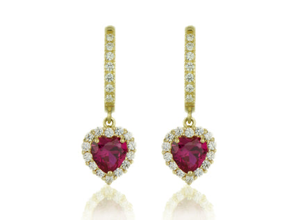 14k Yellow Gold Halo Heart Dangle Leverback Earrings