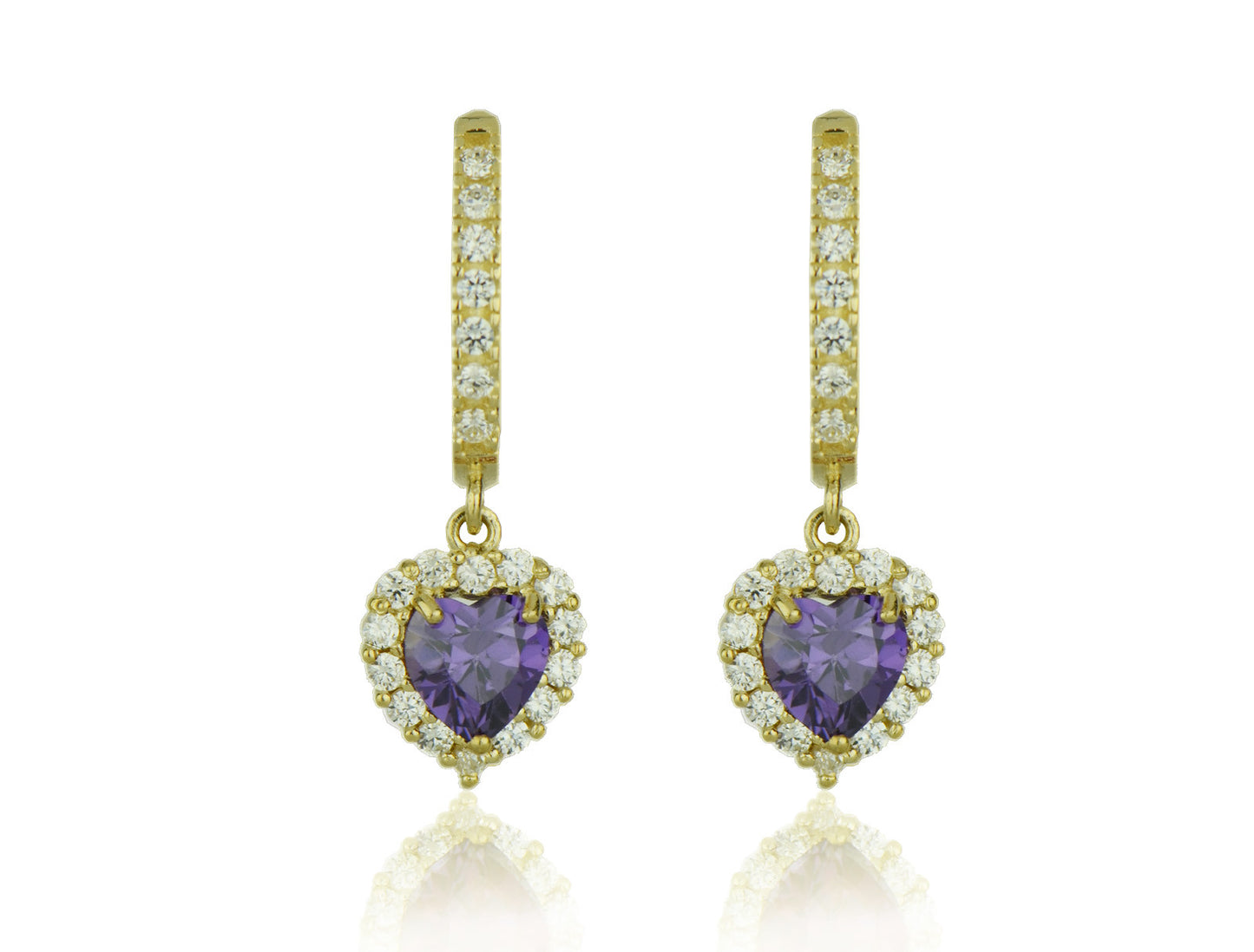 14k Yellow Gold Halo Heart Dangle Leverback Earrings