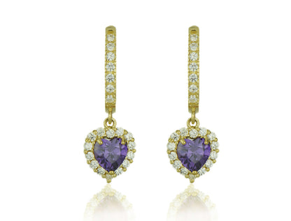 14k Yellow Gold Halo Heart Dangle Leverback Earrings