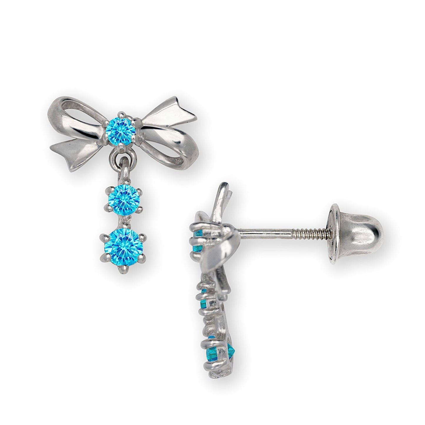 14K Yellow & White Gold Pretty Bow Dangle Earrings for Girls