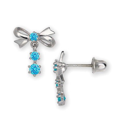 14K Yellow & White Gold Pretty Bow Dangle Earrings for Girls