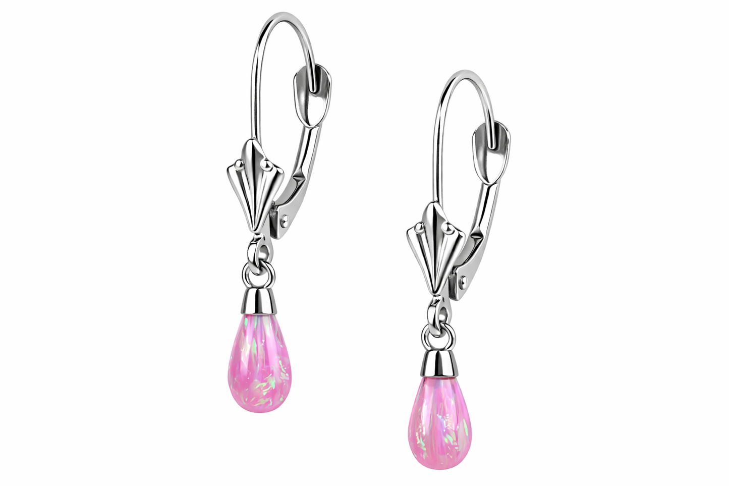 14k-Yellow and White Gold  Dangle Opal Leverback Earrings