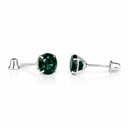 14K Solid White Gold 6mm Round Birthstone Stud Earrings with screw back