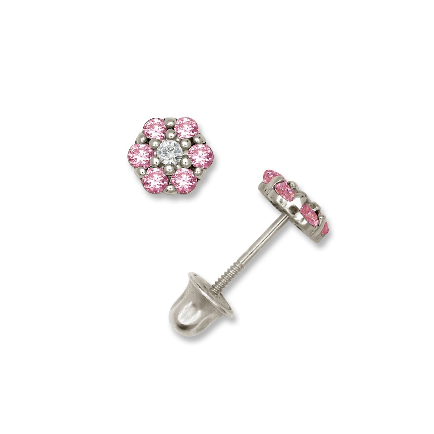 14K Yellow & White Gold Beautiful CZ Flower Stud Earrings for  Girls