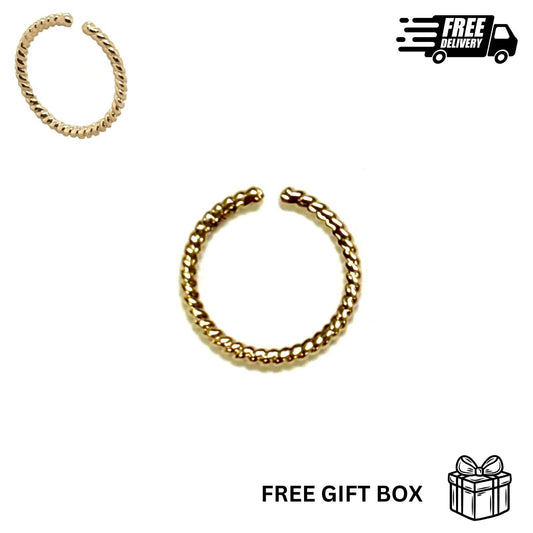 14K Solid Yellow Gold Beaded Nose Ring Hoop