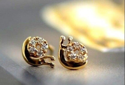 14k Yellow or White Gold CZ Snails Stud Earrings