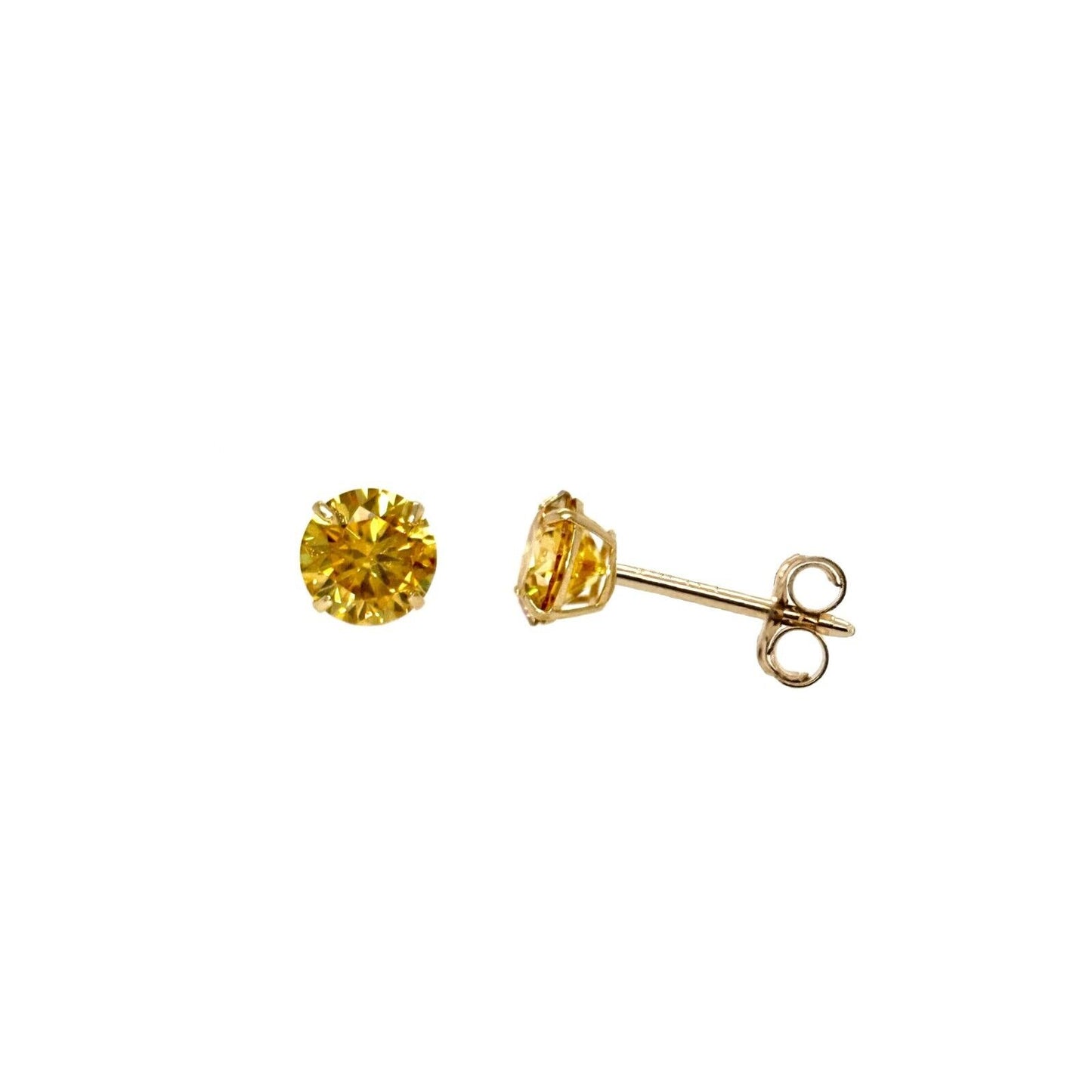 14K Gold GRA Certified D-VVS1 Round Yellow Moissanite Push Back Studs Earrings