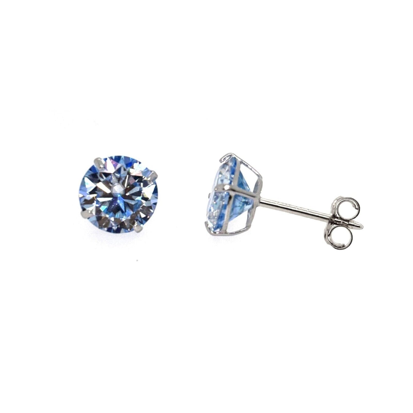 14K Gold GRA Certified D-VVS1 Ocean Blue Moissanite Push Back Studs Earrings