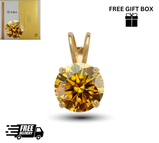 14K Gold GRA Certified D-VVS1 Round Champagne Moissanite Pendant