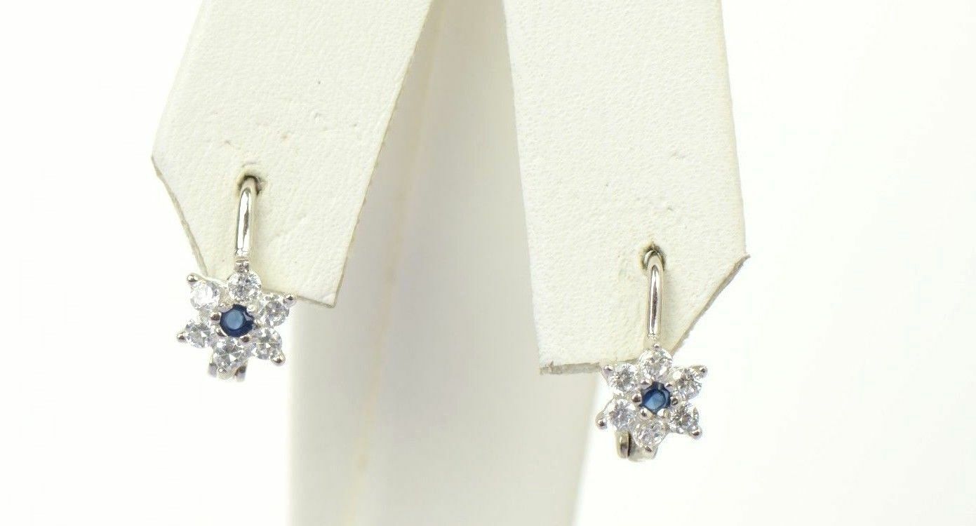 Cubic Zirconia CZ 925 Sterling Silver Dangling Birthstone Flower Earrings