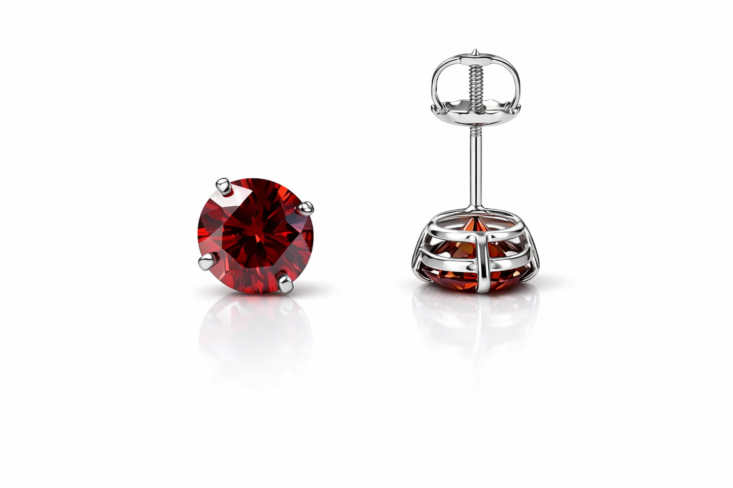 14K Gold GRA Certified D-VVS1 Round Garnet Moissanite Screw Back Studs Earrings