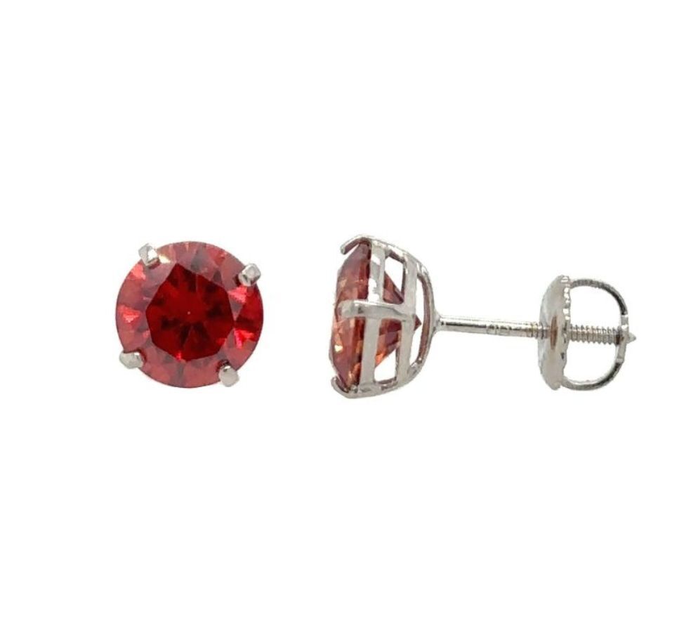 14K Gold GRA Certified D-VVS1 Round Garnet Moissanite Screw Back Studs Earrings