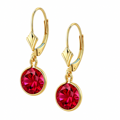 14K Yellow Gold Birthstone Round CZ Dangle Leverback Earrings