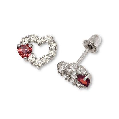 14K Yellow & White Gold Heart Shape Screw Back Earrings for Women
