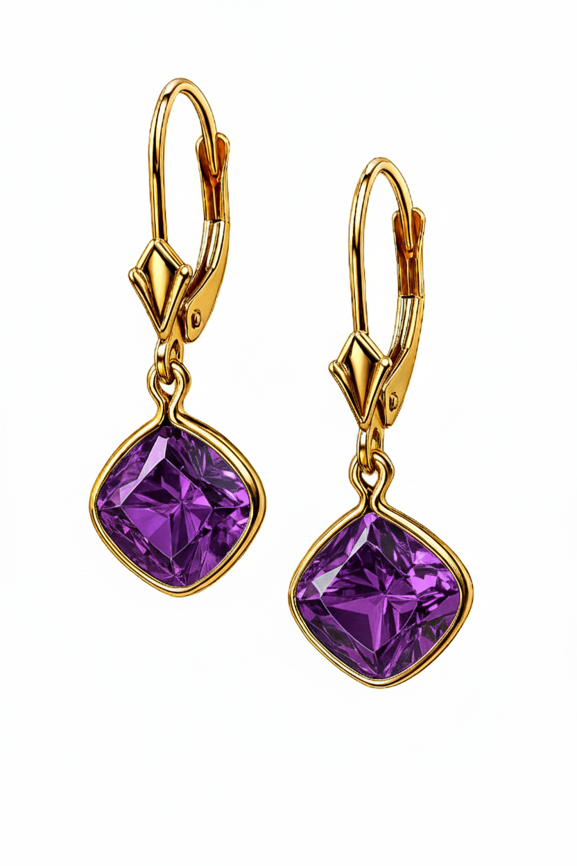 14K Yellow Gold CZ Circle Birthstone Drop Dangle Earrings High Quality