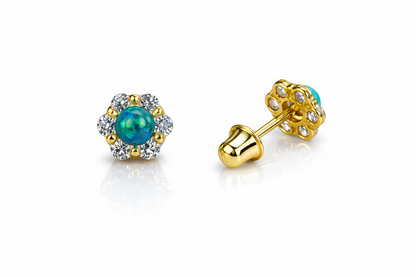 14k Yellow Gold Opal Stud Earrings/ Screw Back