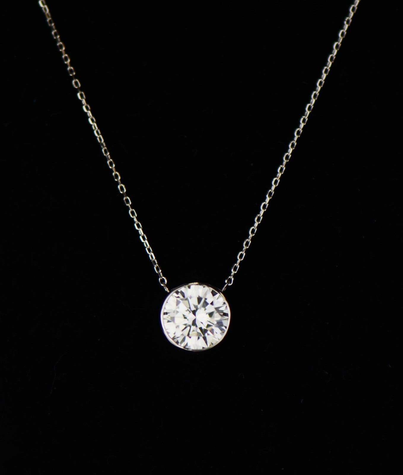 2ct Round Solitaire Pendant Necklace Bezel Set Chain 14K Yellow/White/Rose Gold