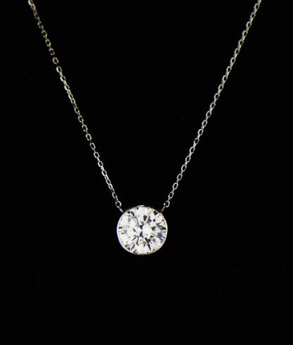 2ct Round Solitaire Pendant Necklace Bezel Set Chain 14K Yellow/White/Rose Gold
