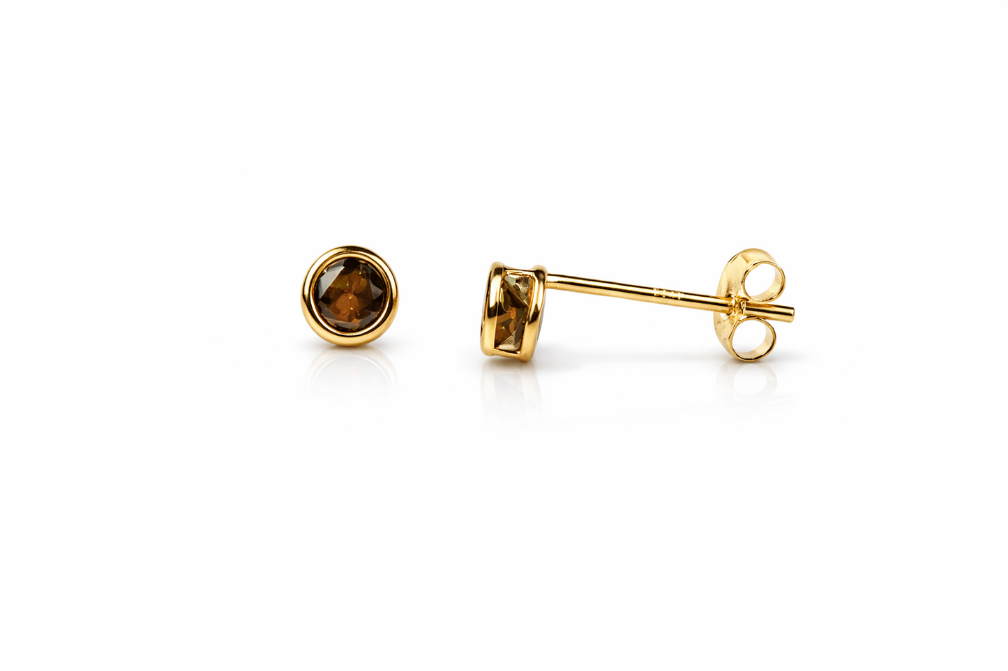 14K Round Bezel Set Yellow Gold 3mm Birthstone Earrings 3MM