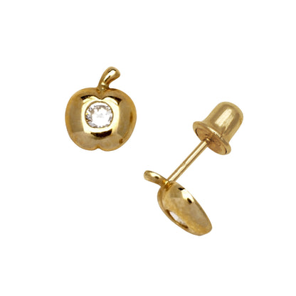 14k Yellow Gold  Apple CZ Birthstone Stud Screw Back Earrings