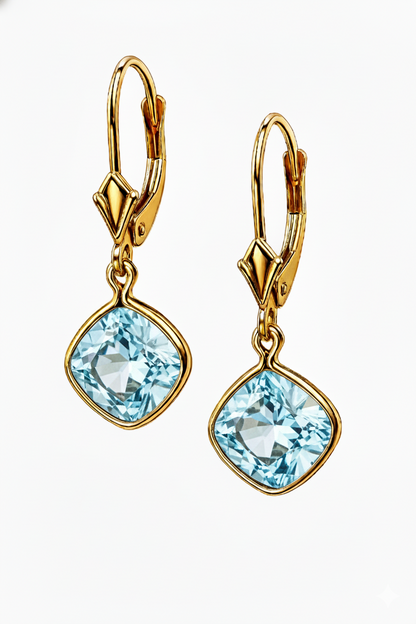 14K Yellow Gold CZ Circle Birthstone Drop Dangle Earrings High Quality
