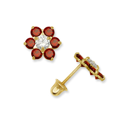 14k Yellow Gold CZ Flower Birthstone Stud Screw Back Earrings