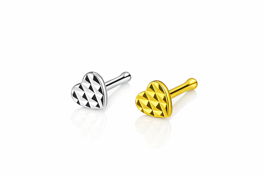 14k Yellow or White Gold Heart Nose Piercing Stud