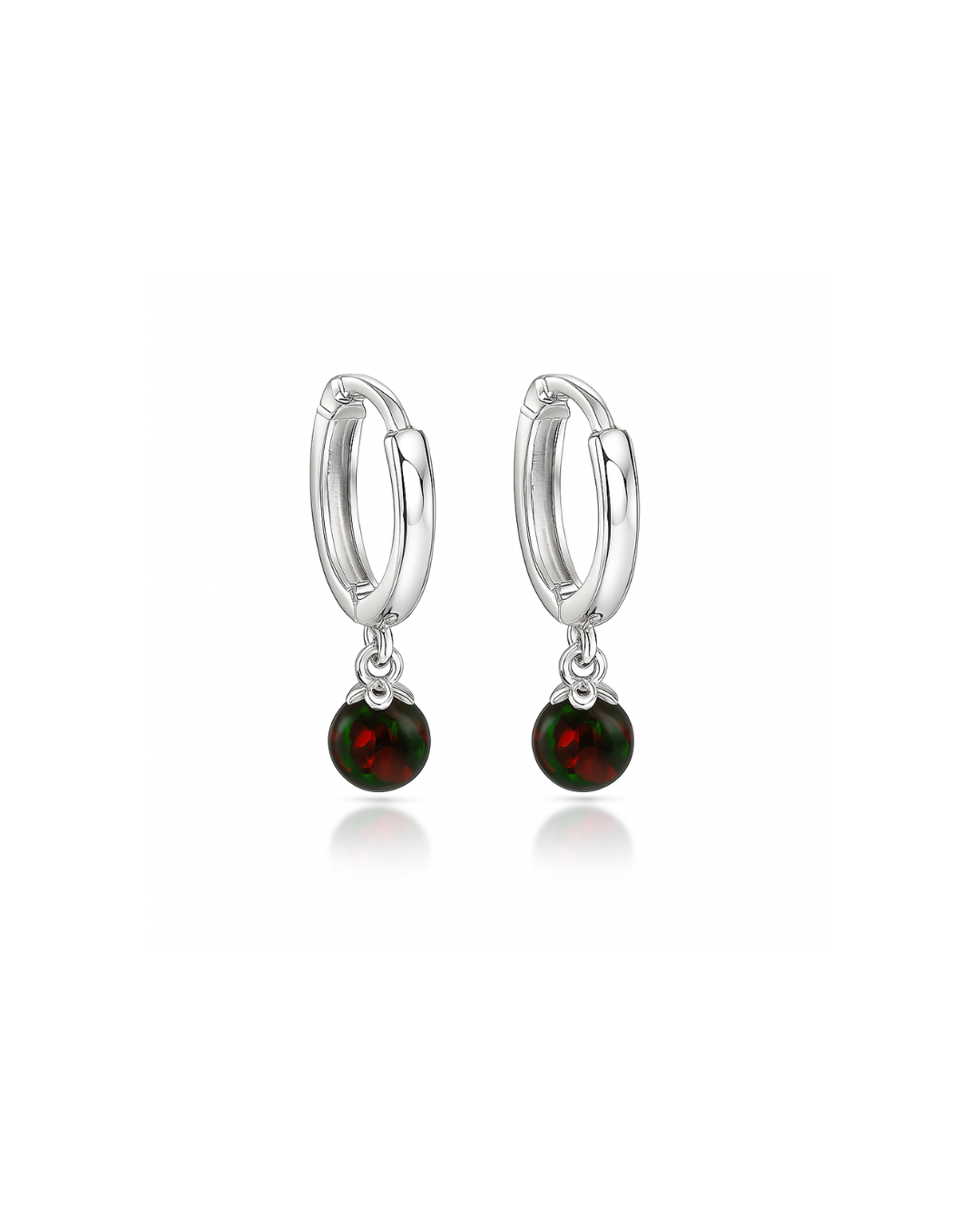 14k Yellow / White Gold Black Opal Huggie Dangle Earrings