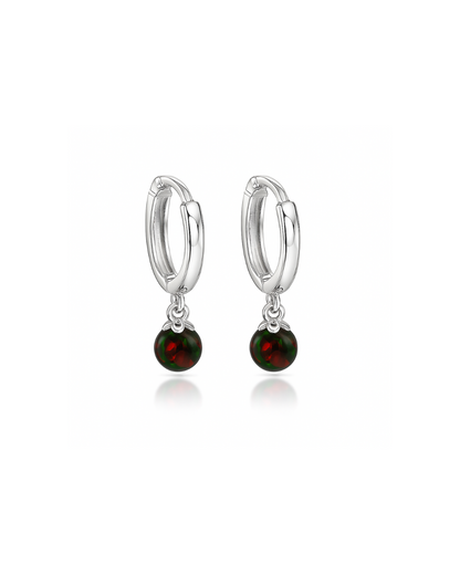 14k Yellow / White Gold Black Opal Huggie Dangle Earrings