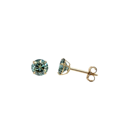 14K Gold GRA Certified D-VVS1 Round Green Moissanite Push Back Studs Earrings