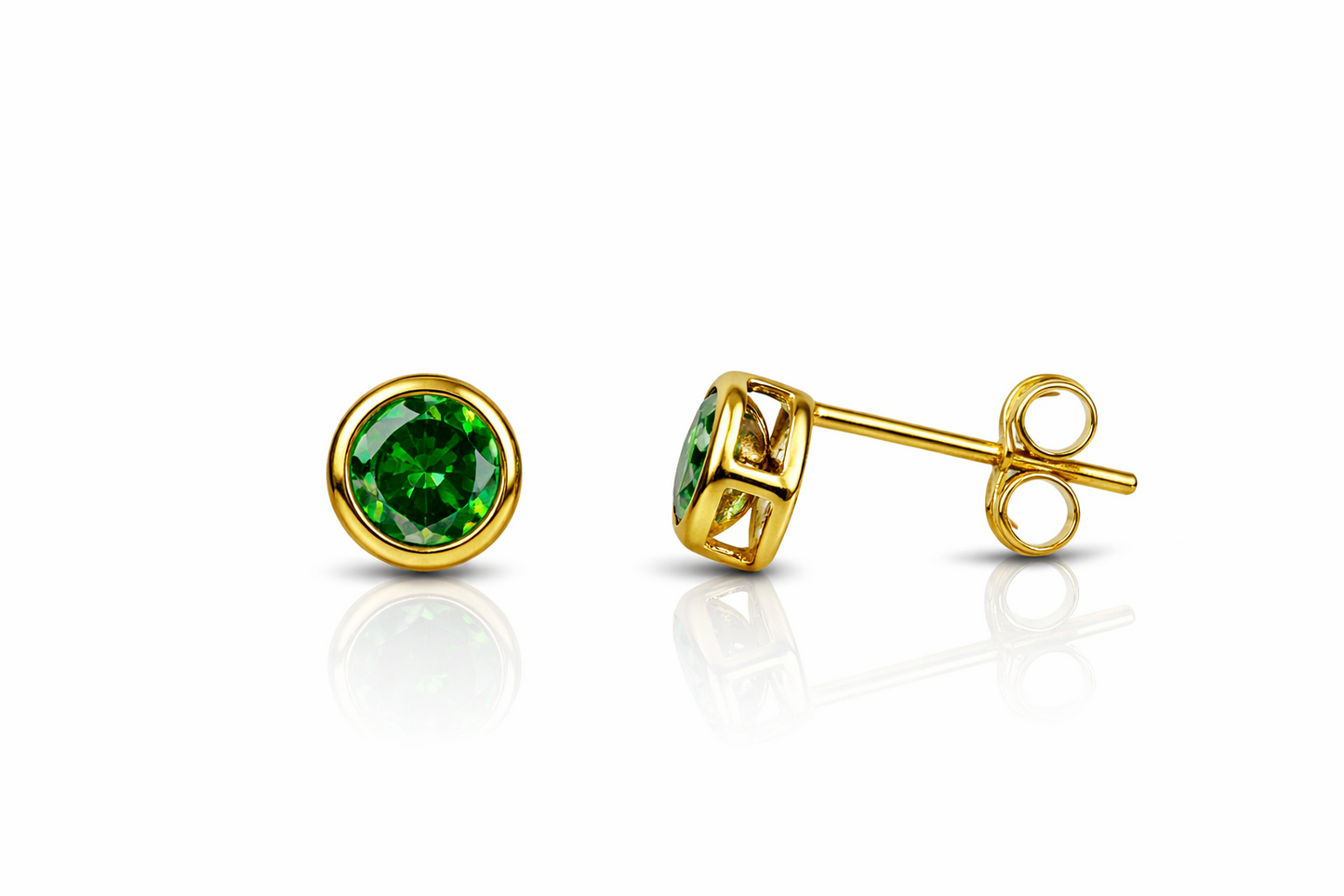 14K Round Bezel Set 4mm Yellow Gold Birthstone Earrings