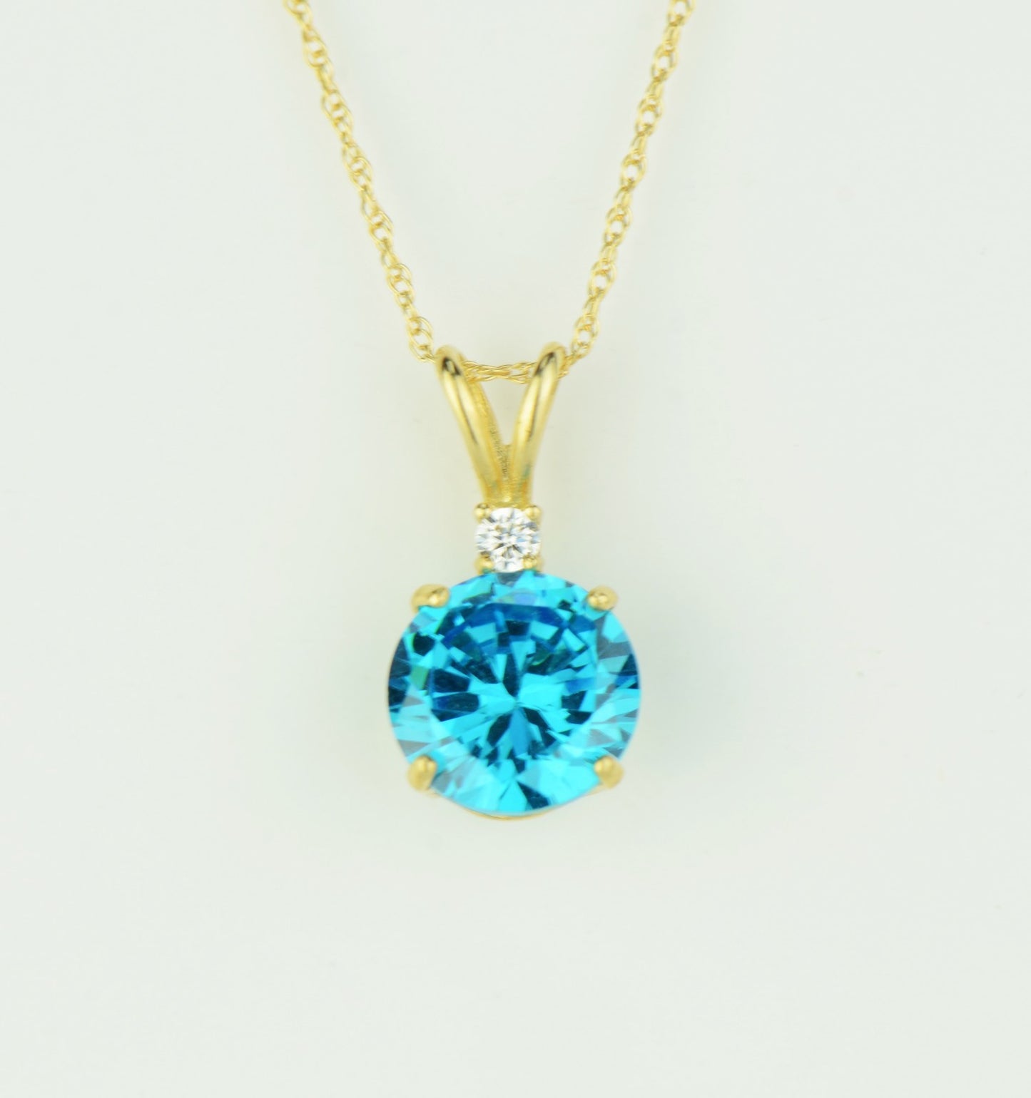 14k Yellow Gold Round CZ Birthstone Pendant
