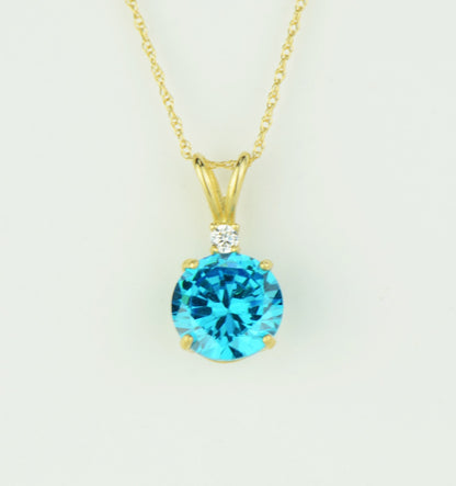 14k Yellow Gold Round CZ Birthstone Pendant