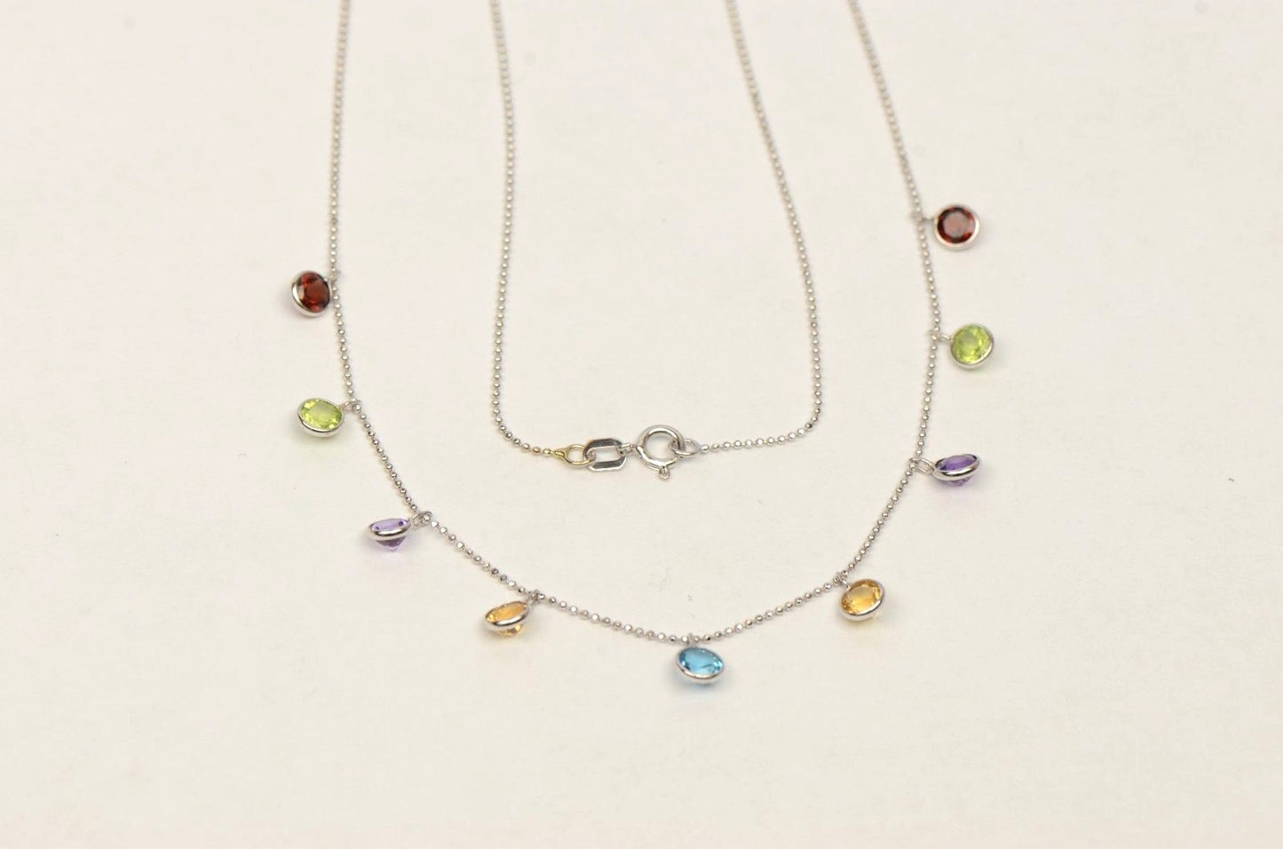 14k White Gold Round Multi-color CZ by the yard 18" Cleopatra Necklace