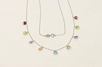 14k White Gold Round Multi-color CZ by the yard 18" Cleopatra Necklace