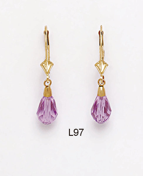 14k Yellow Gold Tear Drop Dangle leverback Earrings