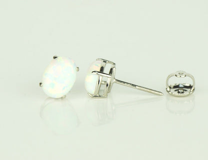 14k Yellow & White Gold Oval Opal Screw Back Stud Earrings for Earrings