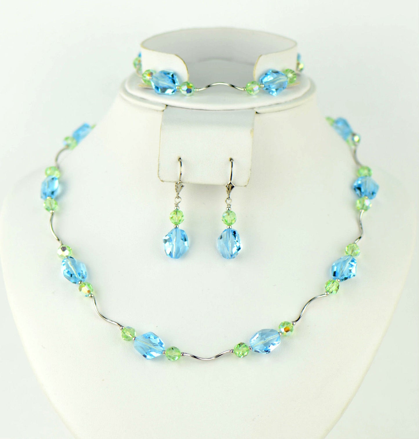 Crystal Sterling Silver 3 pc set Bracelet, Earrings and Necklace