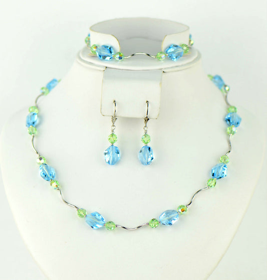 Crystal Sterling Silver 3 pc set Bracelet, Earrings and Necklace