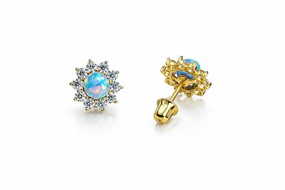 14k Yellow Gold Opal Stud Earrings/ Screw Back