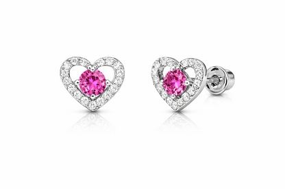 14k Solid Yellow and White Gold Heart Stud Earrings