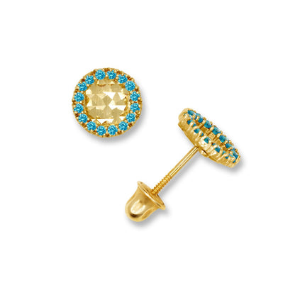 14K Yellow & White Gold Small Round Shaped CZ Earrings for Women