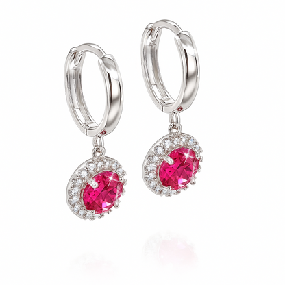 14k White Gold Halo Round Shaped pretty Birthstone Huggie Earrings for Women