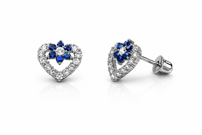 14K White Gold CZ Heart Shape Stud Earrings